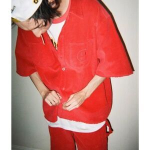 NWOT Drew House SS21 Cherry Red Corduroy Button Up Short Sleeve Shirt Men's M